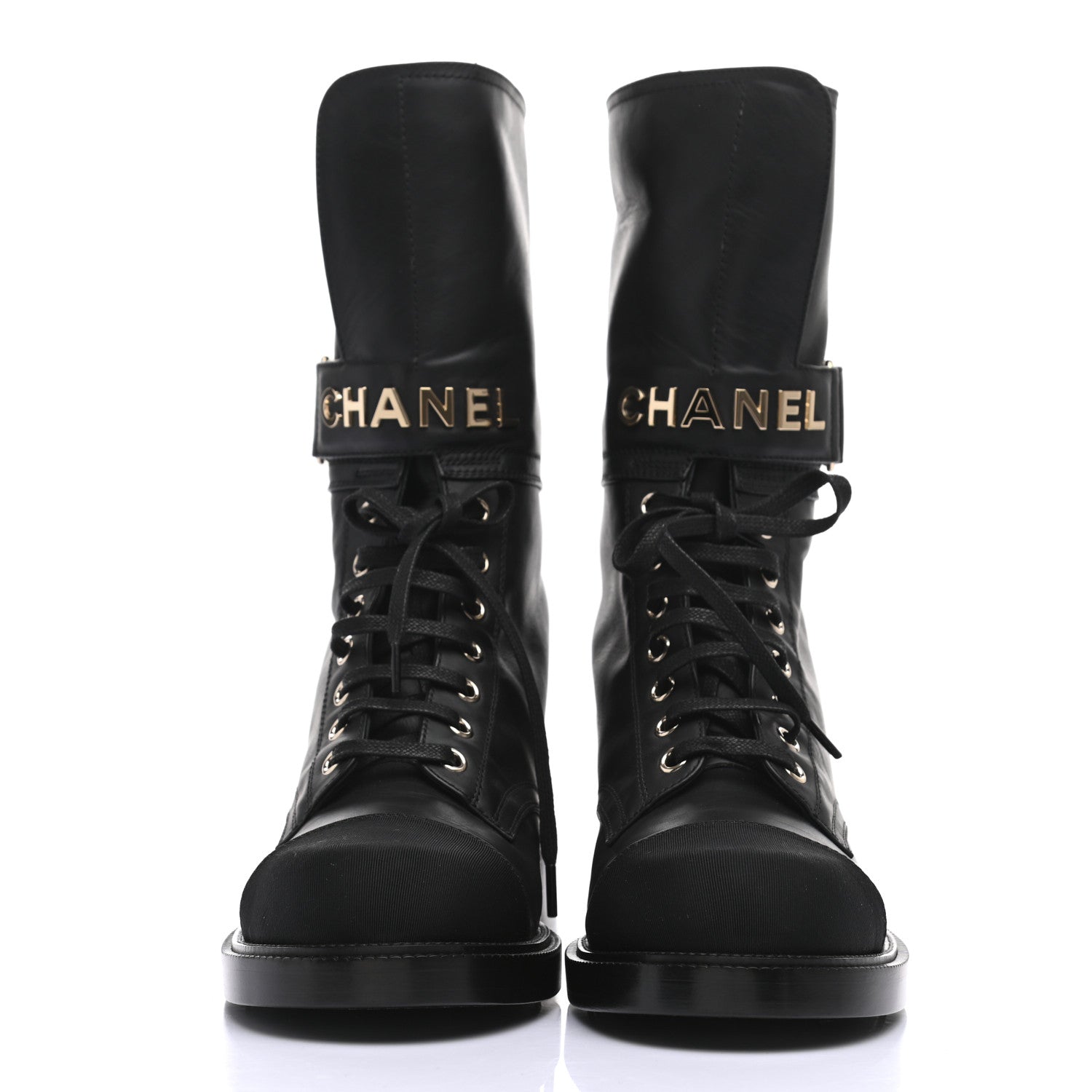 Chanel Shiny Calfskin Lace Up Combat Boots 38.5 Black 3 of 7