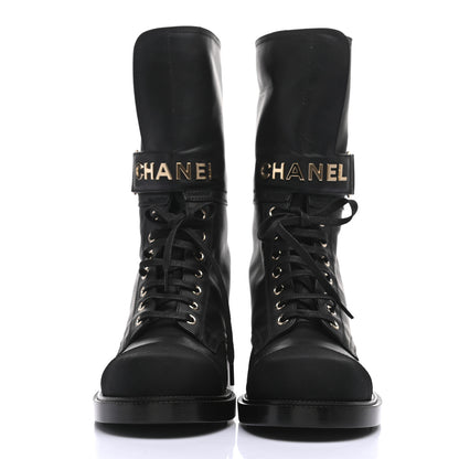Chanel Shiny Calfskin Lace Up Combat Boots 38.5 Black 3 of 7
