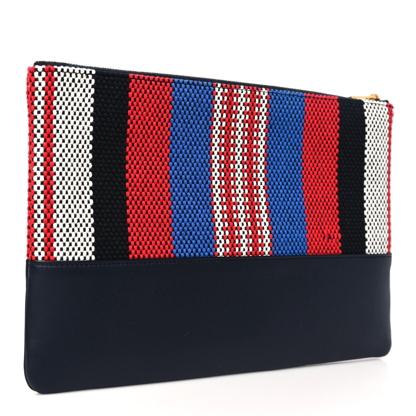 Cotton Canvas Lambskin Striped Solo Clutch Pouch Navy Blue