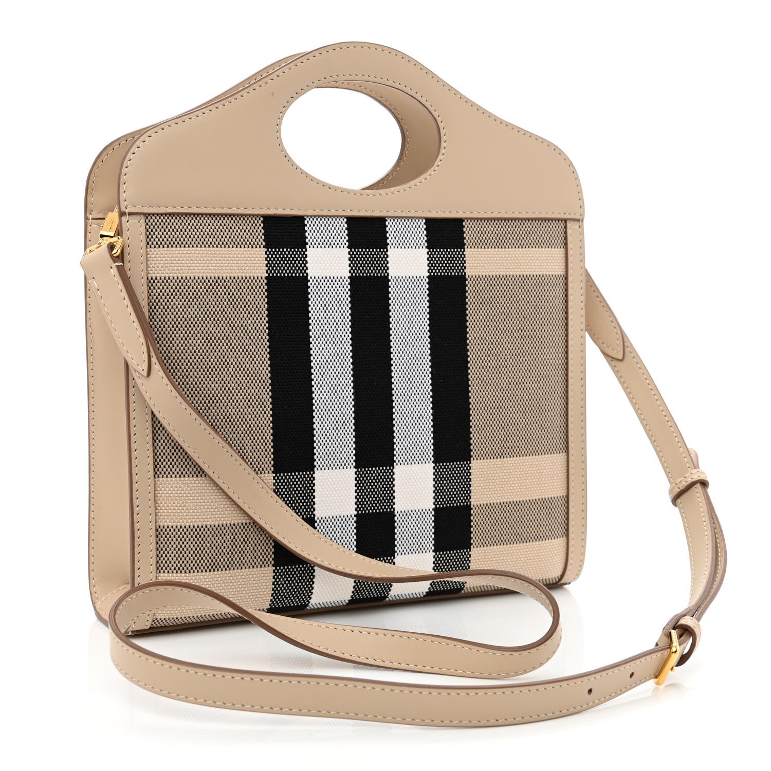 Burberry Smooth Calfskin Canvas Check Mini Pocket Bag Dusty Sand Soft Fawn 3 of 10