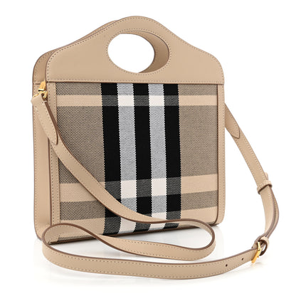 Burberry Smooth Calfskin Canvas Check Mini Pocket Bag Dusty Sand Soft Fawn 3 of 10