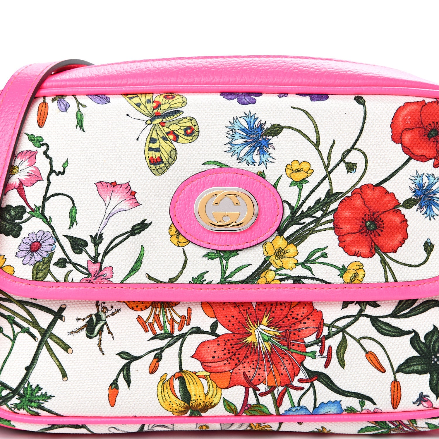 Gucci Canvas Flora Floral Shoulder Bag White Fuchsia Fluo 7 of 11