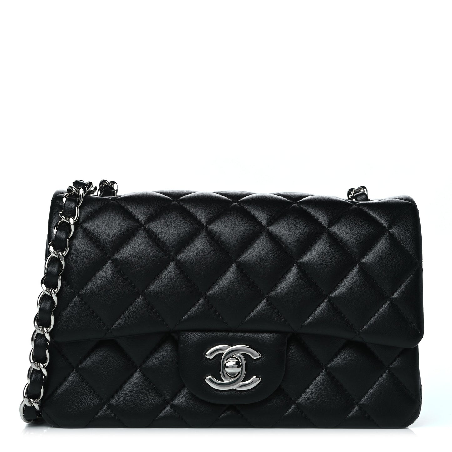 Lambskin Quilted Mini Rectangular Flap Black