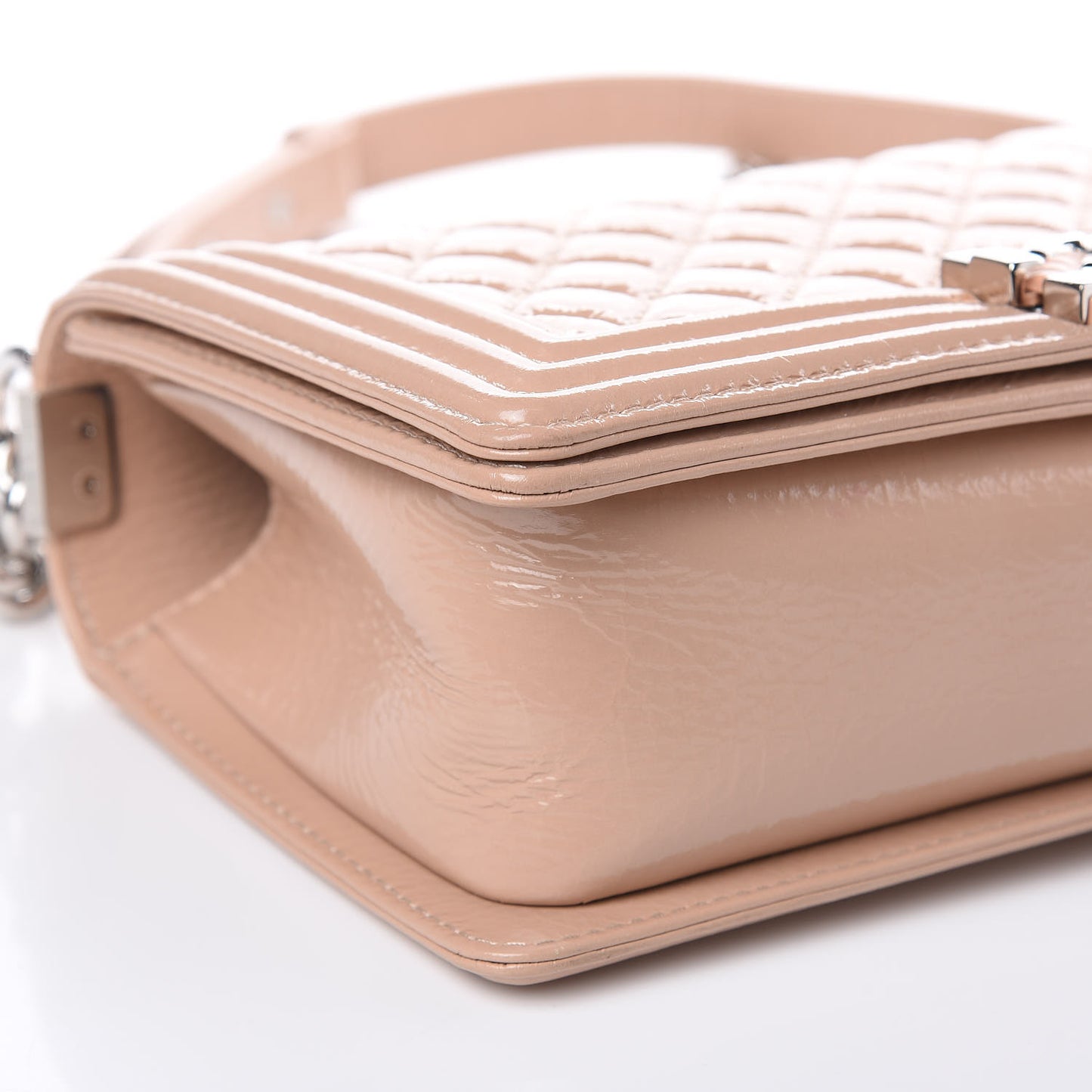 Distressed Patent Quilted Medium Boy Flap Beige
