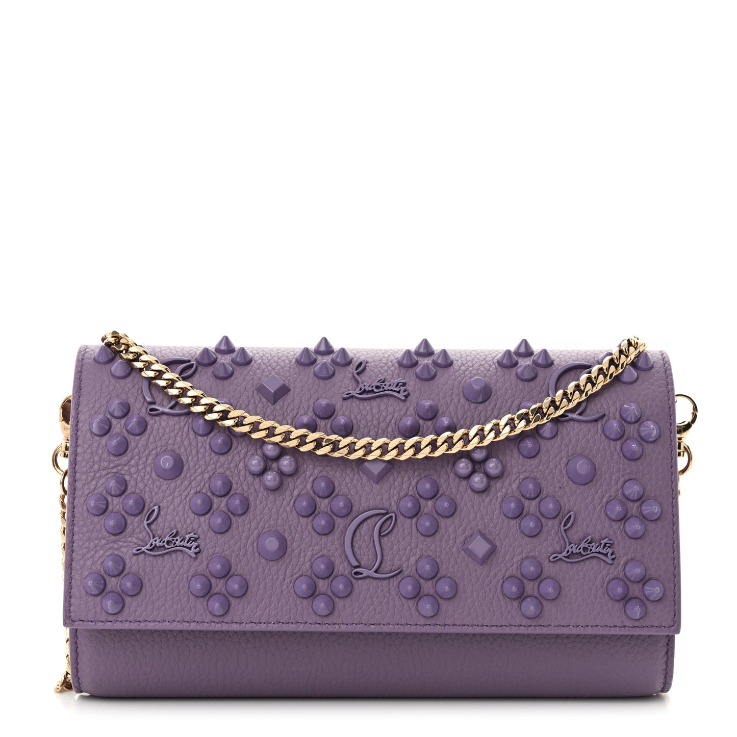 Calfskin Spikes Loubinthesky Paloma Clutch Parme