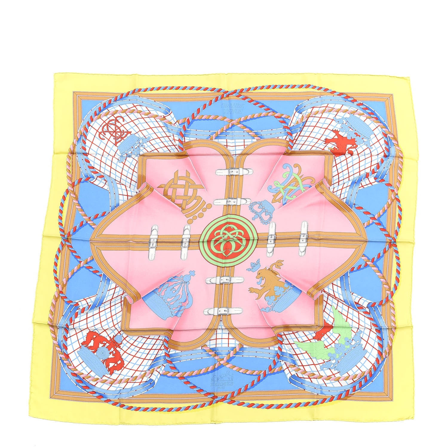 Hermes Silk Grande Tenue Scarf 90 Jaune Rose Bleu Jean 1 of 4