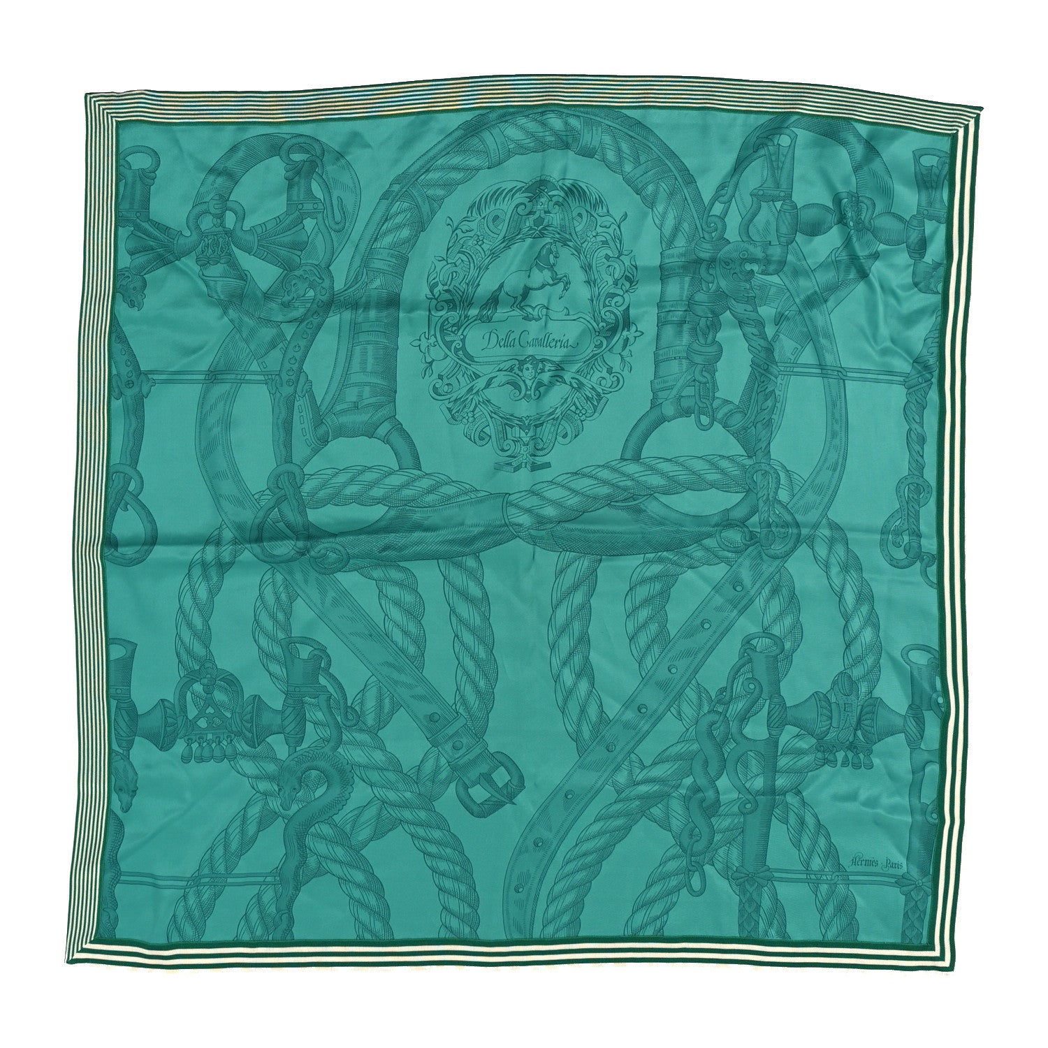 Hermes Silk Della Cavalleria Scarf 70 Vert White 1 of 6
