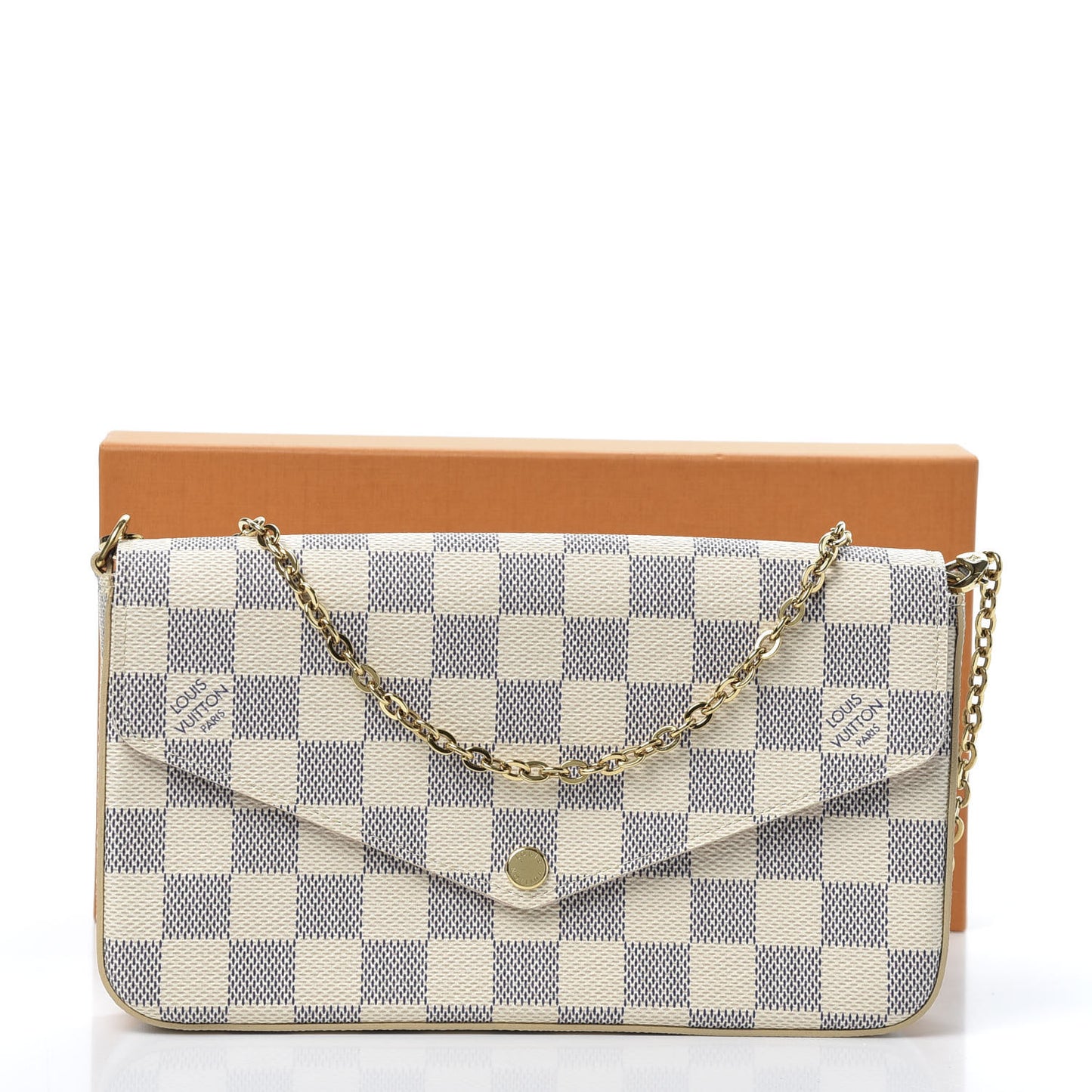 Damier Azur Pochette Felicie Chain Wallet Rose Ballerine