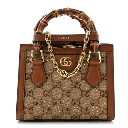 Gucci New Canvas Charisma Calfskin Crystal GG Monogram Mini Diana Tote Bag Camel Ebony 1 of 10