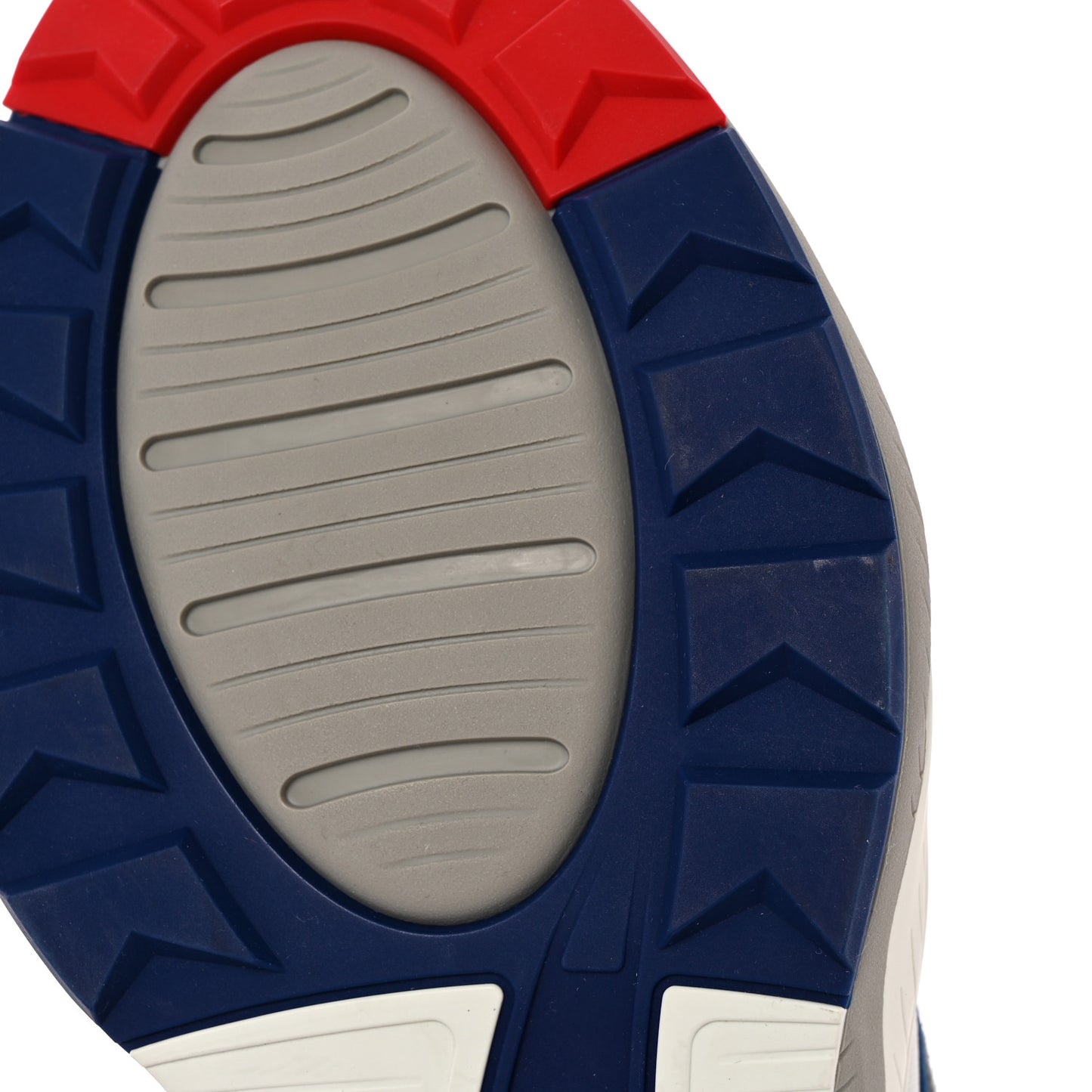 Suede Calfskin Technical Fabric Monogram Trail Sneakers 10 White Red Blue