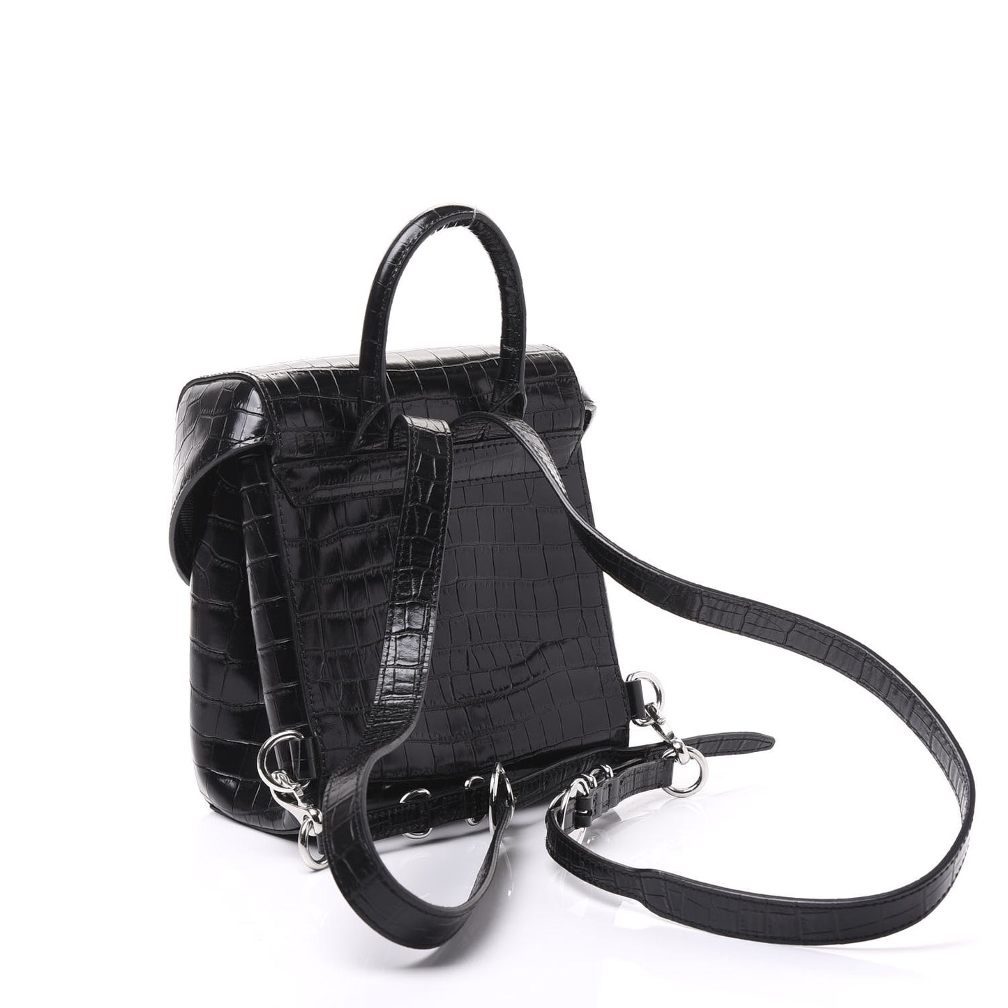 Crocodile Embossed Calfskin Mini Hook Backpack Black