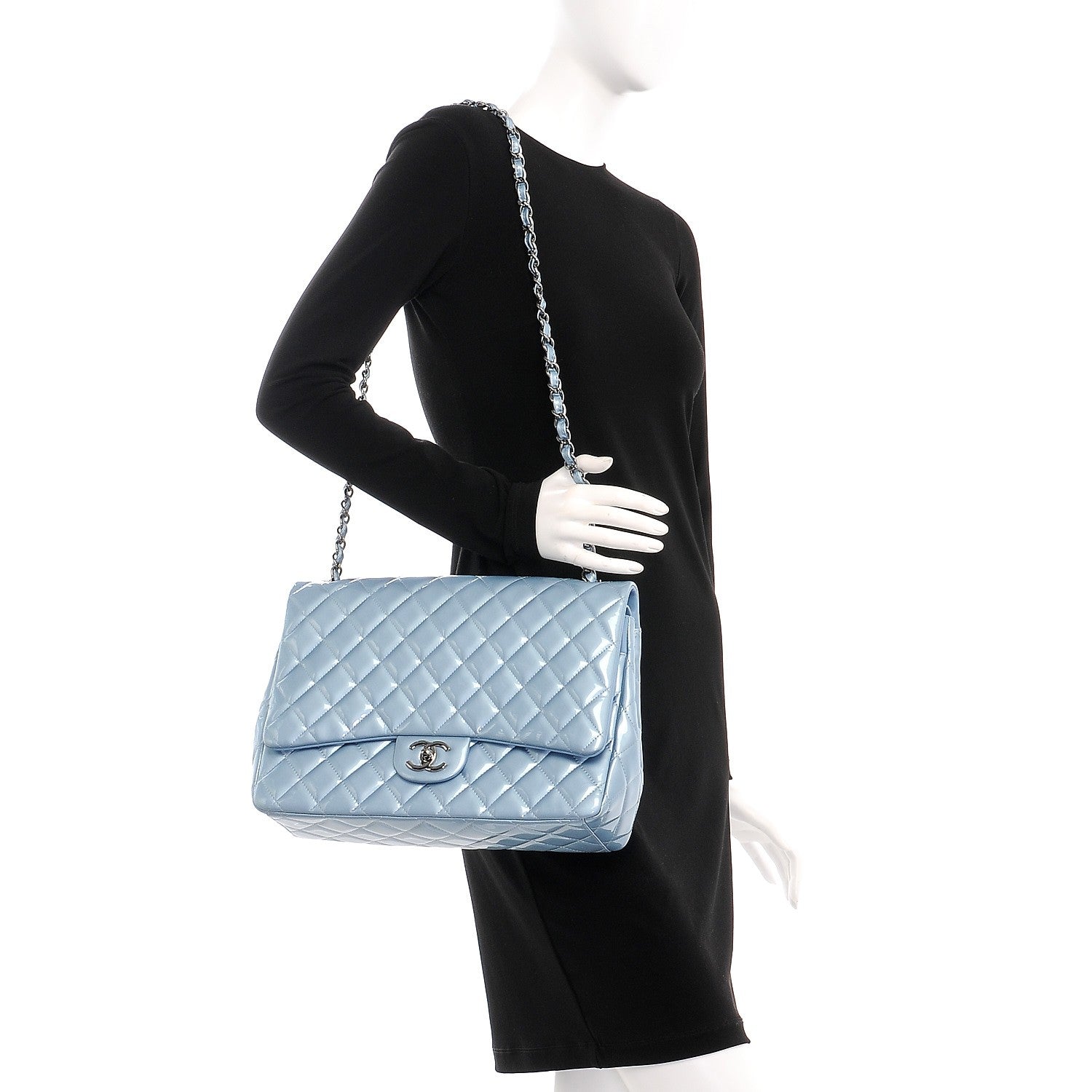 Chanel Patent Maxi Double Flap Light Blue 2 of 8