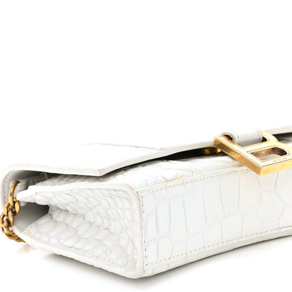 Balenciaga Shiny Calfskin Crocodile Embossed Hourglass Chain Bag White 10 of 13