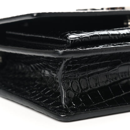 Saint Laurent Calfskin Crocodile Embossed Monogram Sunset Top Handle Chain Wallet Black 8 of 9