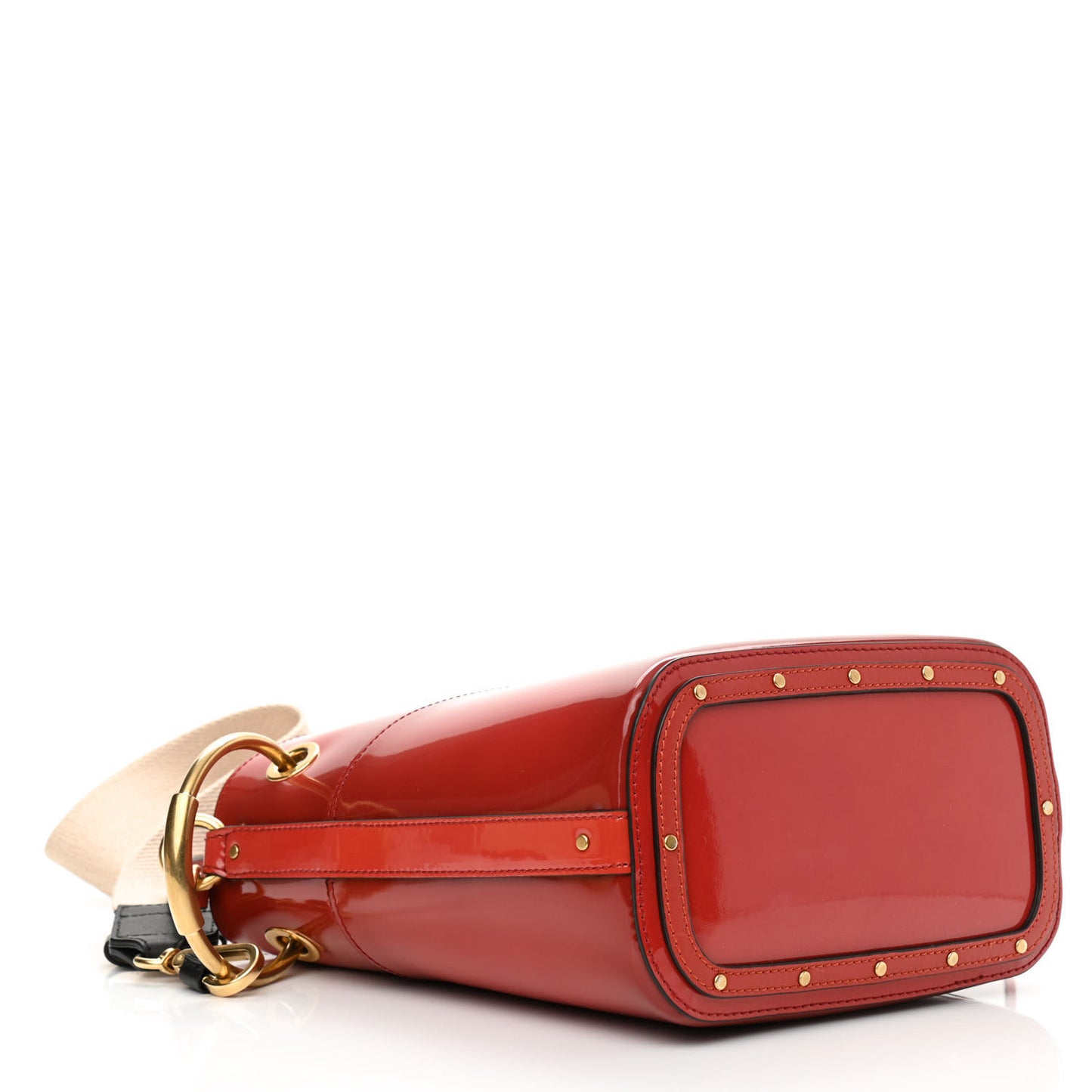 Patent Calfskin Small Roy Bucket Bag Earthy Red