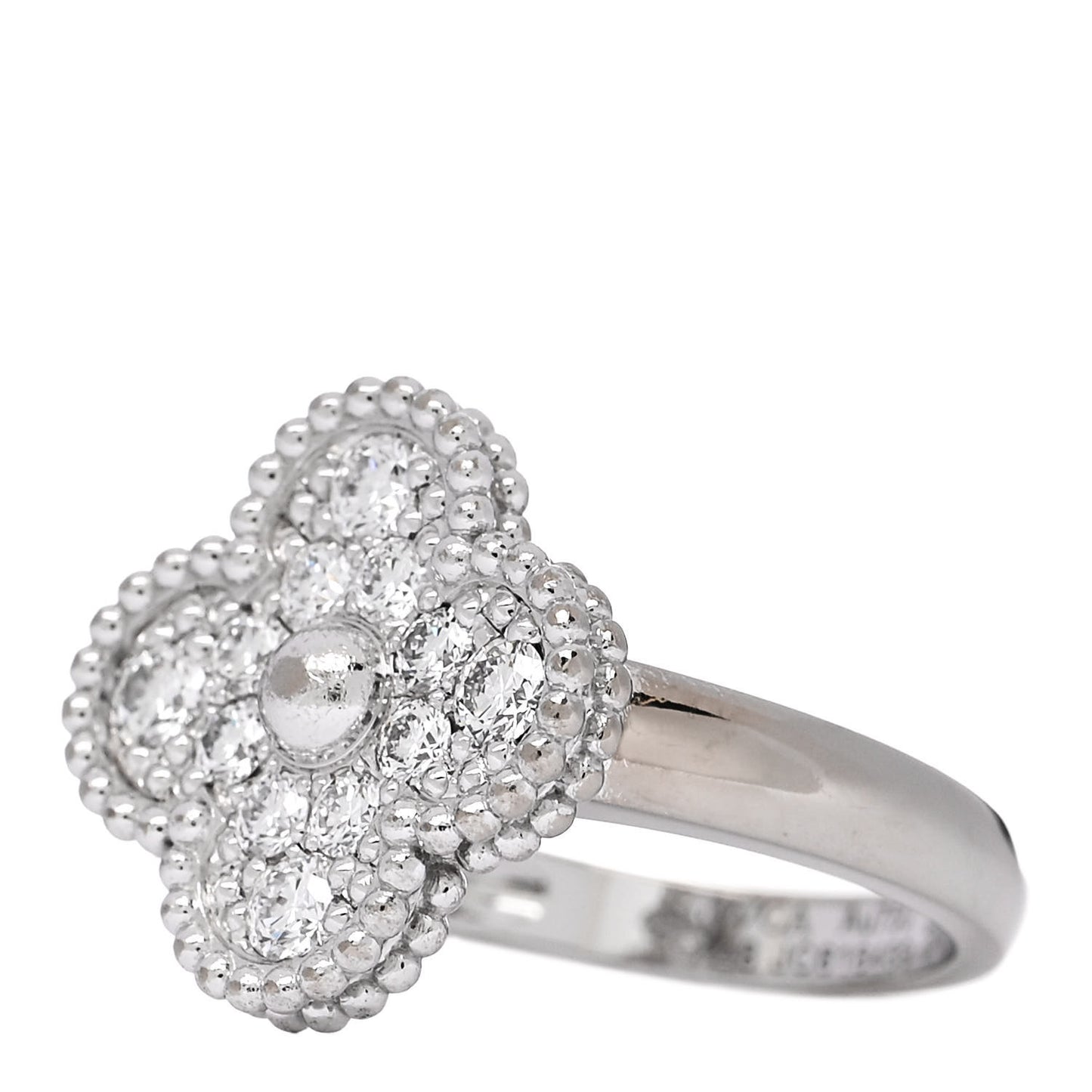 18K White Gold Diamond Vintage Alhambra Ring 48 4.5