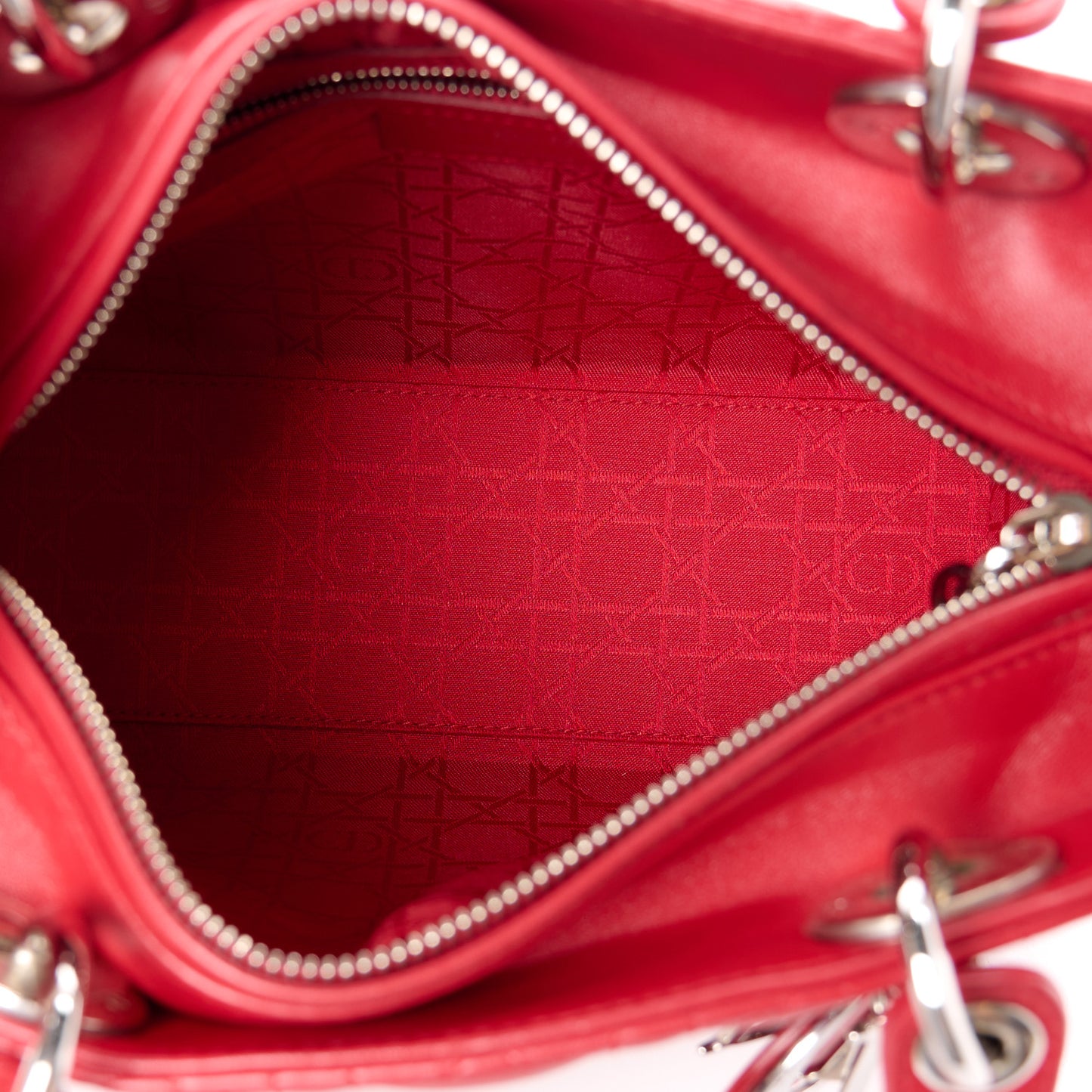 CHRISTIAN DIOR Lambskin Cannage Medium Lady Dior Red