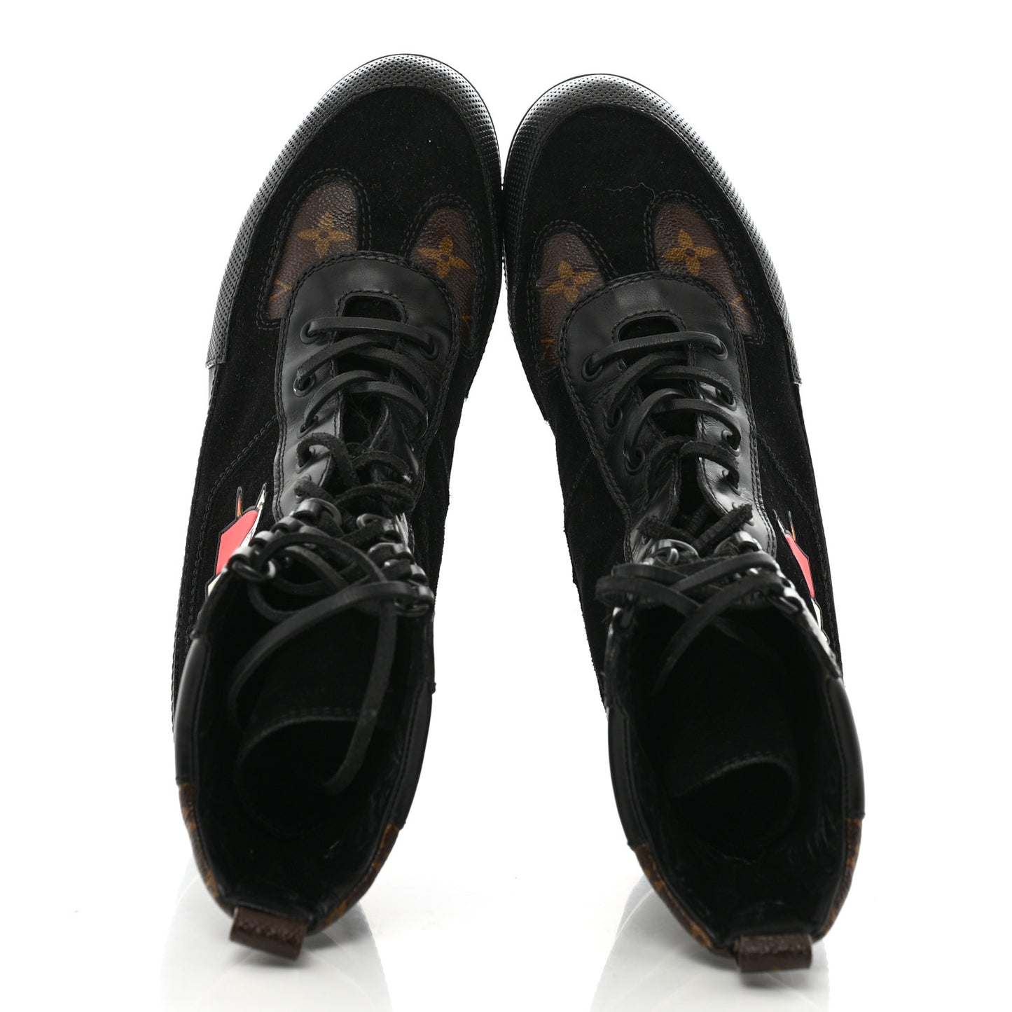 Suede Calfskin Monogram LV Black Heart Laureate Platform Desert Boots 41 Black