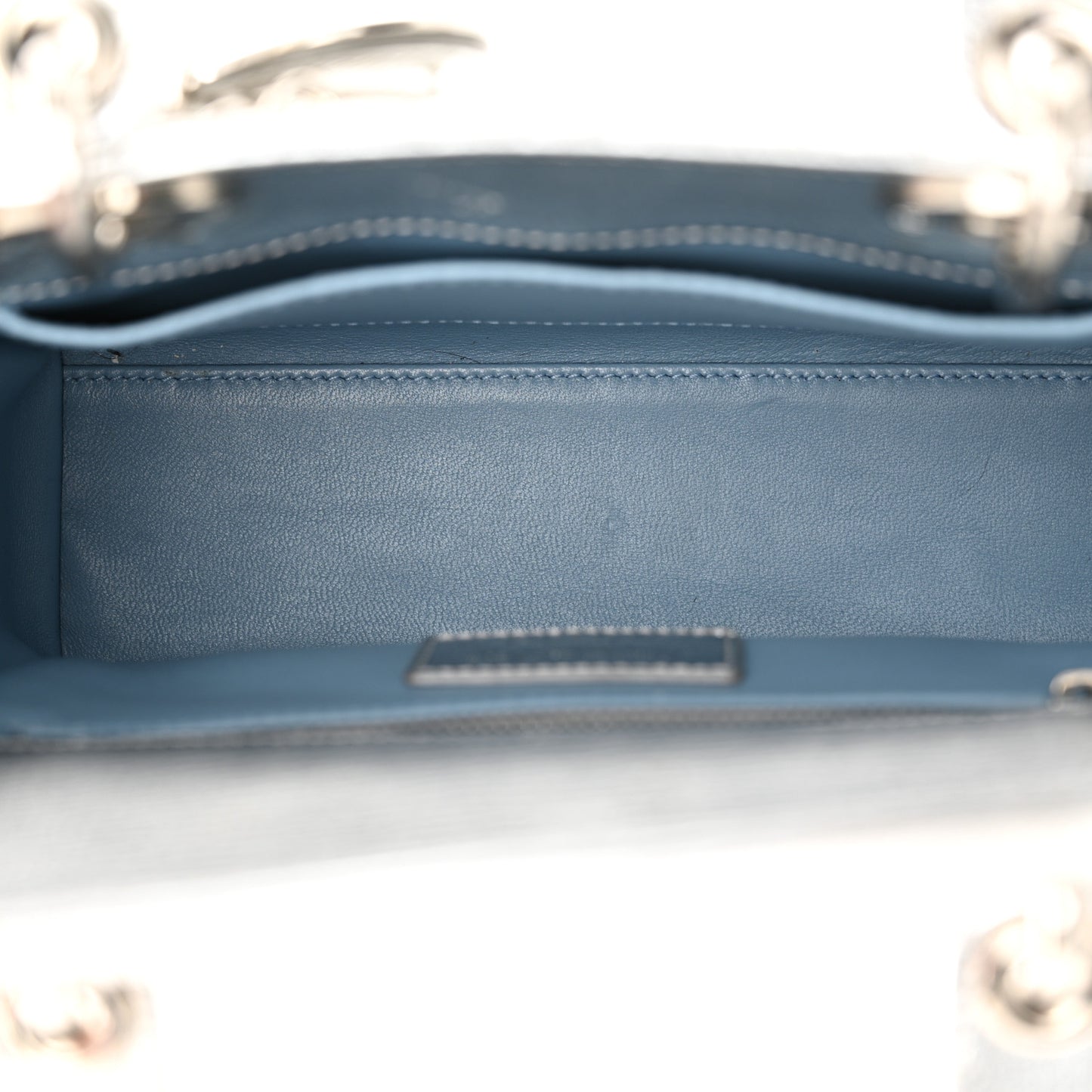 Metallic Grained Calfskin Cannage Small Lucky Badges My Lady Dior Silver