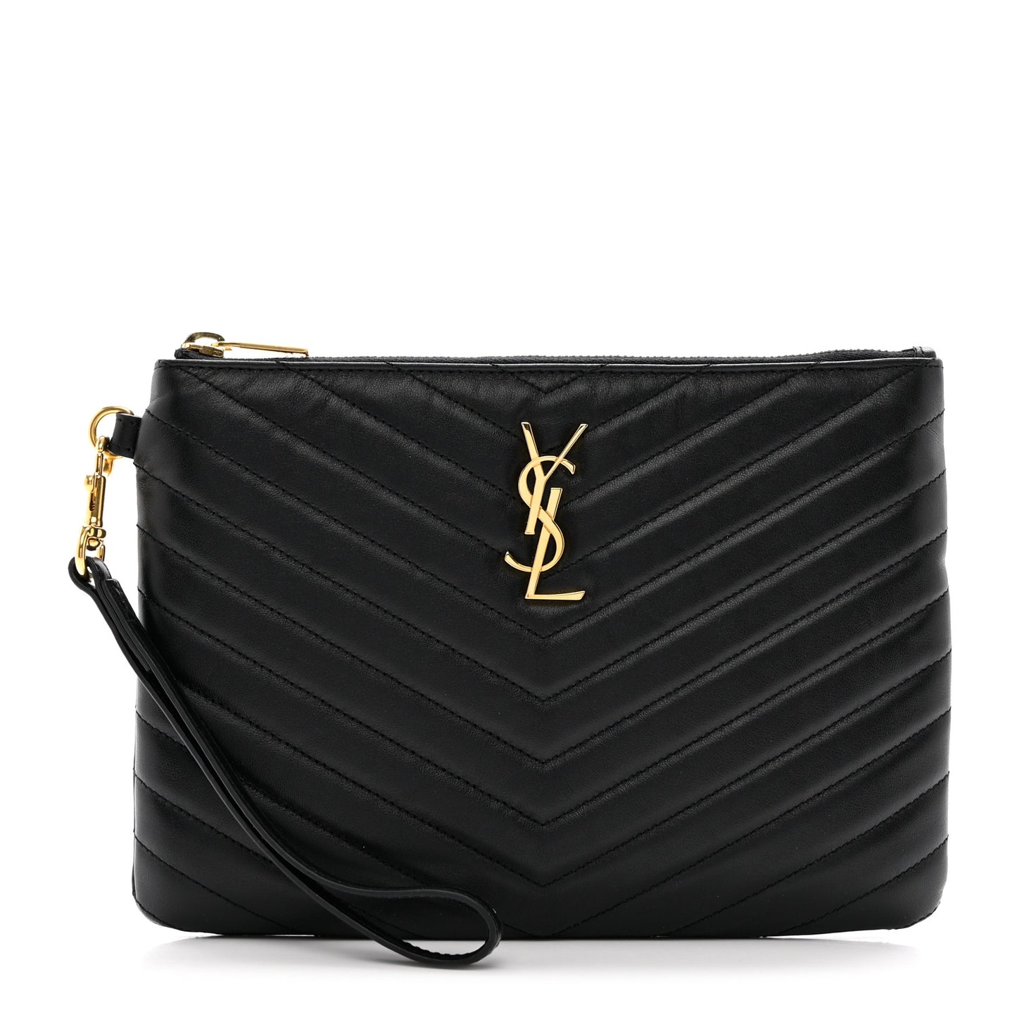 Calfskin Matelasse Chevron Monogram Tablet Pouch Black
