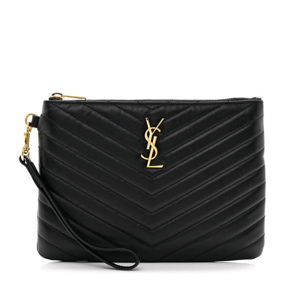 Saint Laurent Calfskin Matelasse Chevron Monogram Tablet Pouch Black 1 of 6