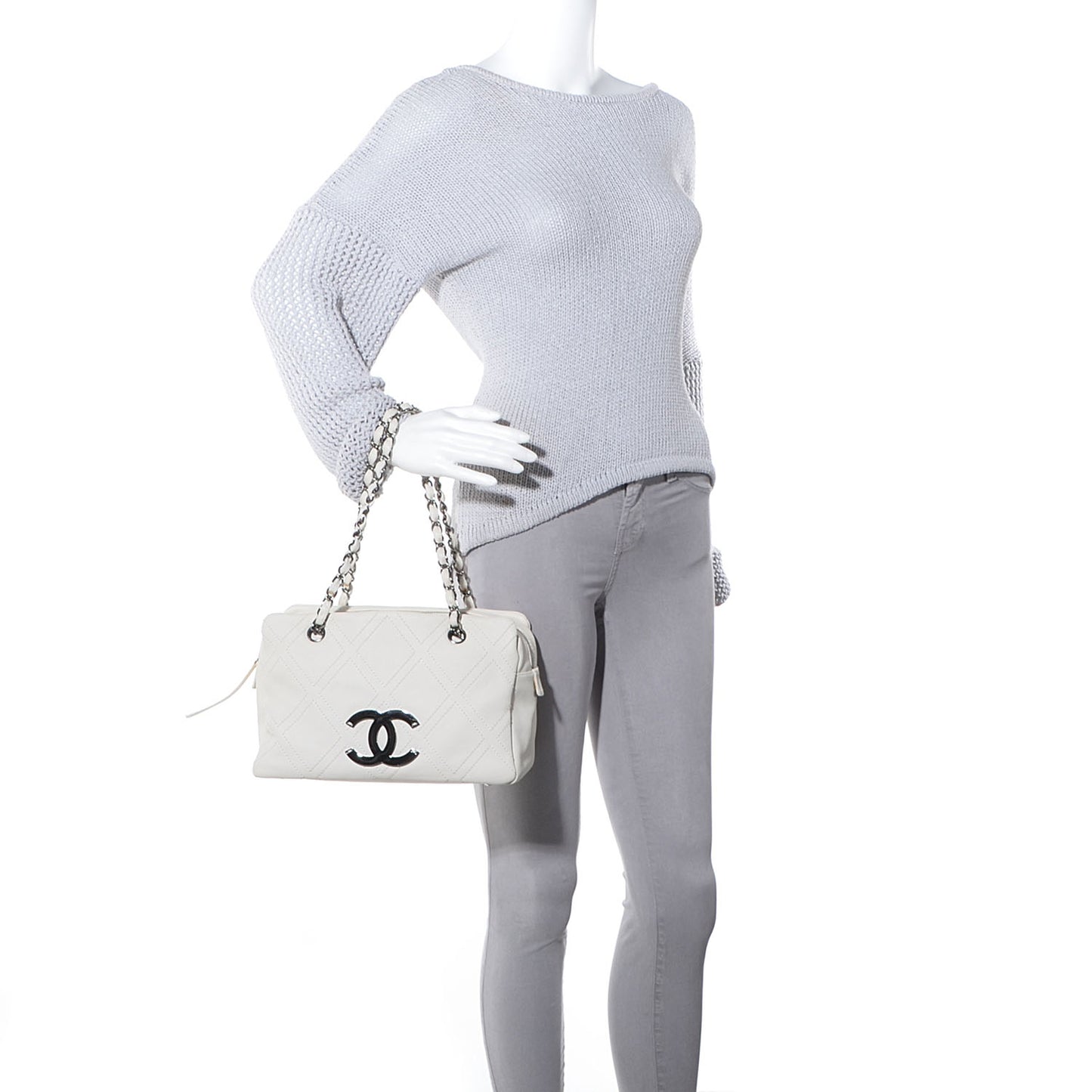 Calfskin Small Diamond Stitch Tote White