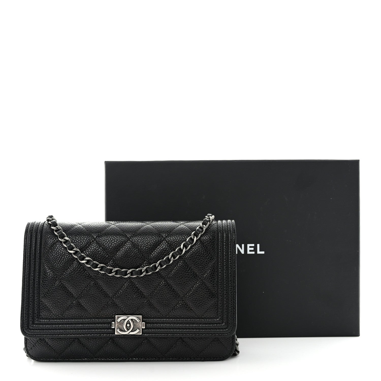 Chanel Caviar Quilted Boy Wallet On Chain WOC Black 14 of 14