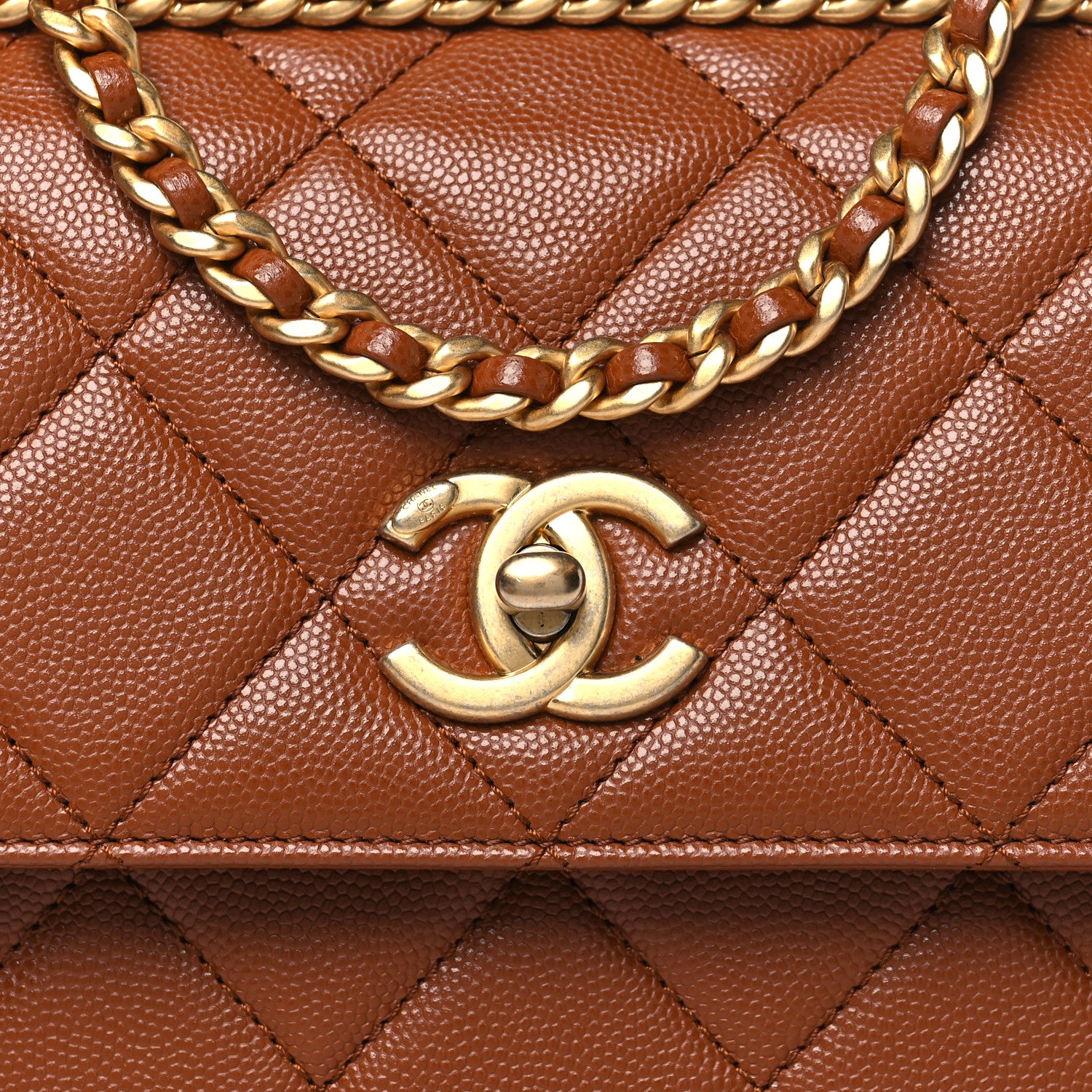 Chanel Caviar Quilted Small Chain Frame Flap Light Brown 8 of 10