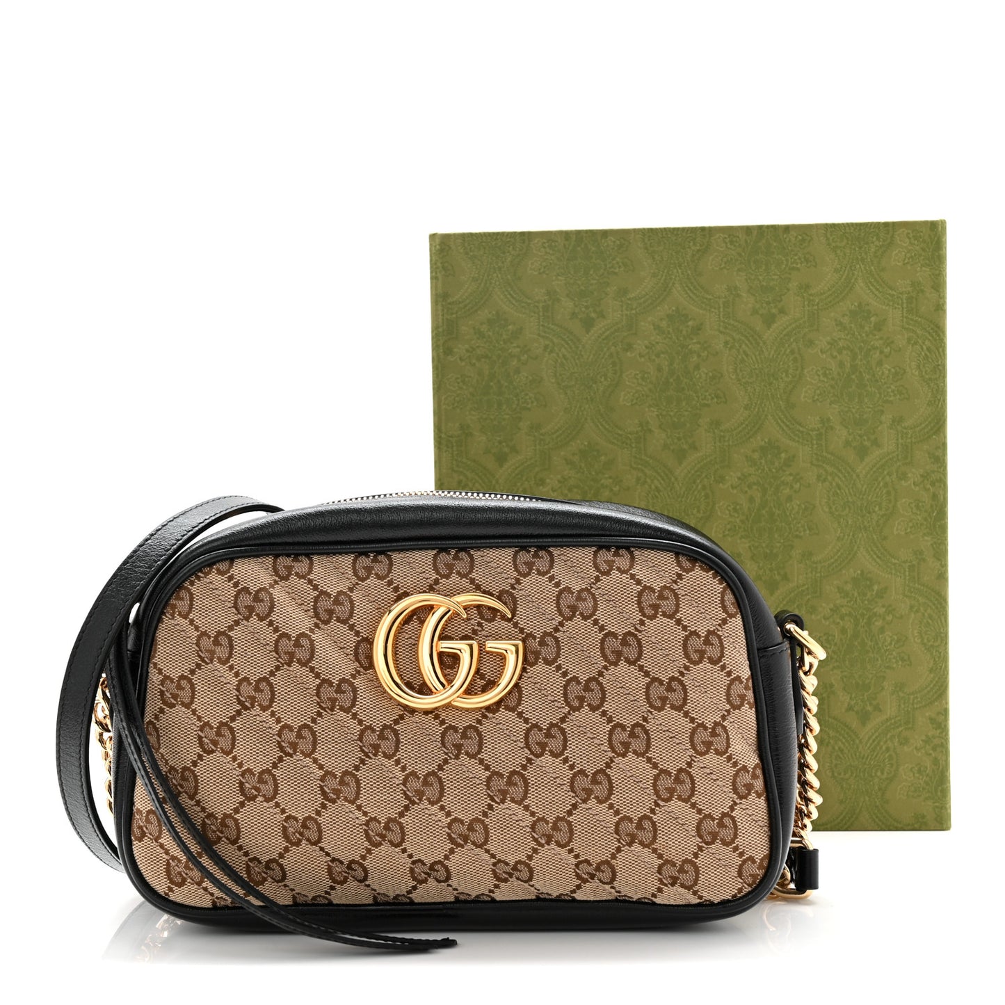 Monogram Matelasse Diagonal Small GG Marmont Chain Shoulder Bag Beige Black
