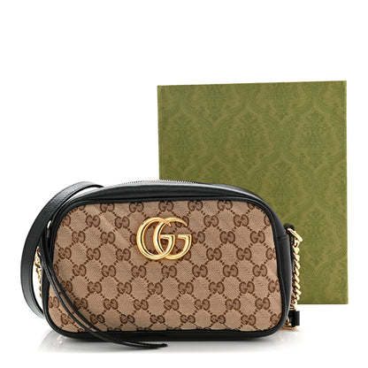 Gucci Monogram Matelasse Diagonal Small GG Marmont Chain Shoulder Bag Beige Black 11 of 11