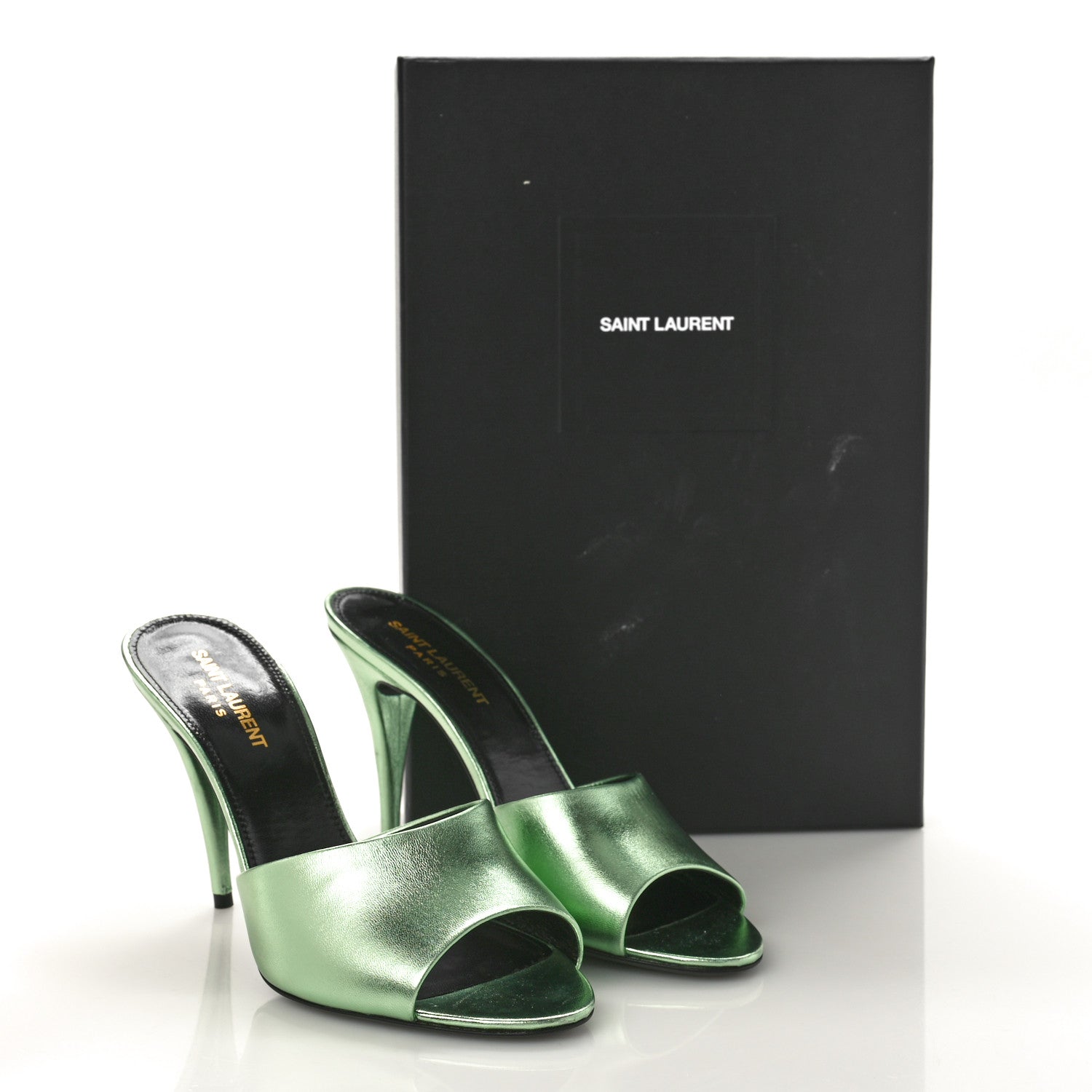 Saint Laurent Metallic Nappa La 16 Mule Sandals 38.5 Green 9 of 9