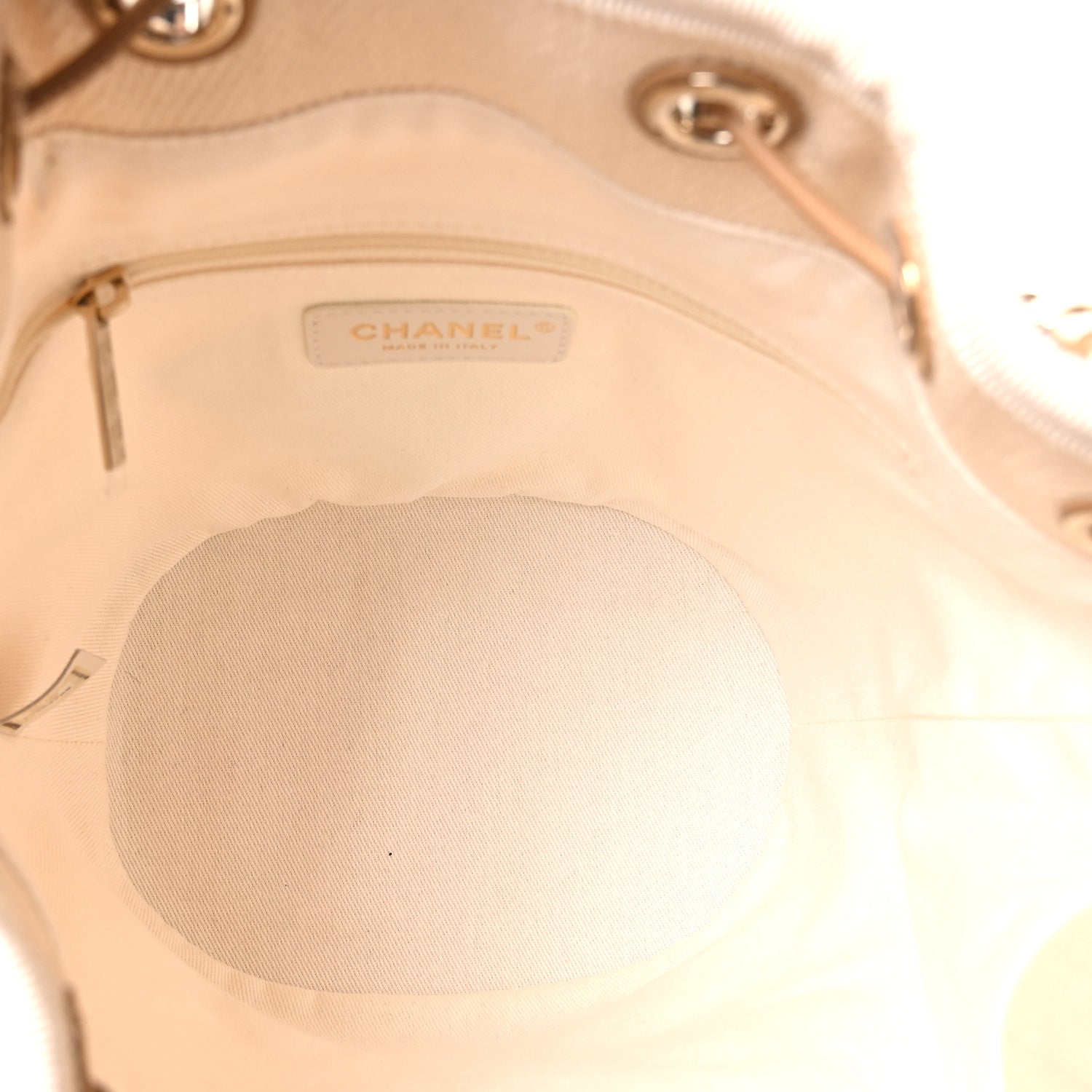 Chanel Canvas Pearl Deauville Drawstring Bucket Bag Ecru Beige 5 of 10