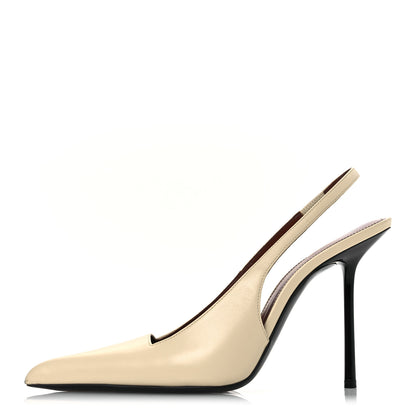 Saint Laurent Calfskin Kiss 105 Slingback Pumps 37 Egg Shell 1 of 14