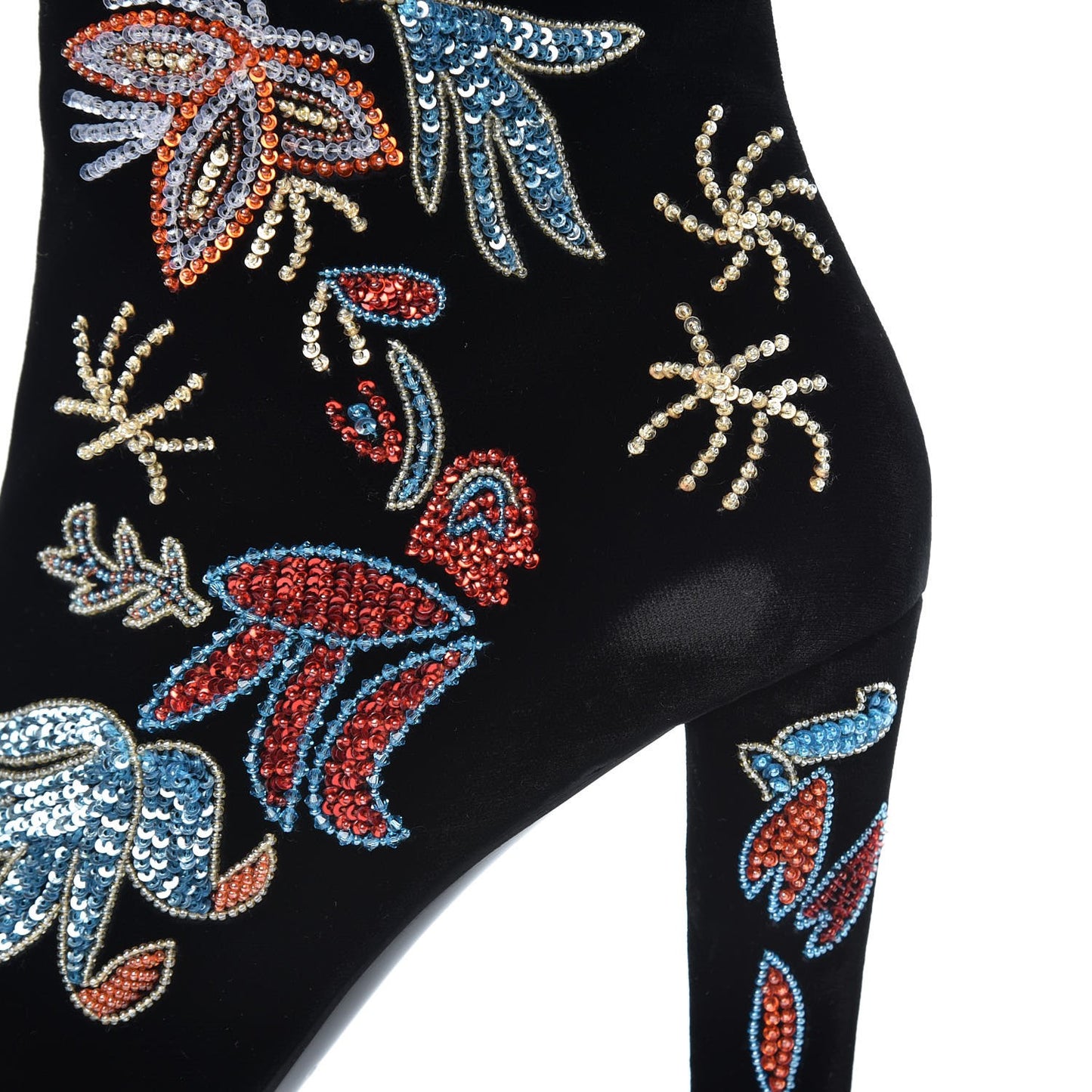 Velvet Embroidered Claire Boots 40 Black