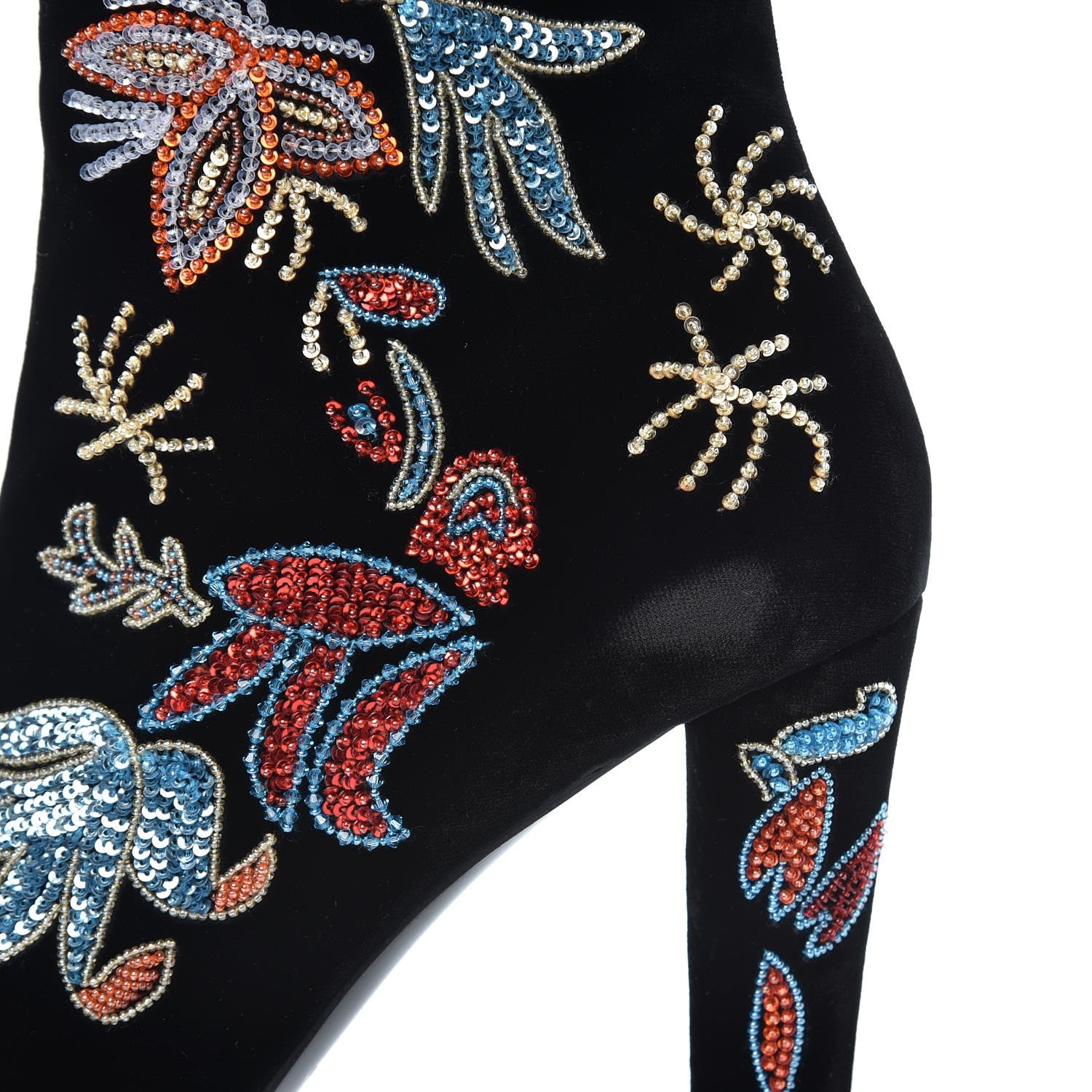 Saint Laurent Velvet Embroidered Claire Boots 40 Black 9 of 11