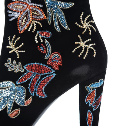 Saint Laurent Velvet Embroidered Claire Boots 40 Black 9 of 11