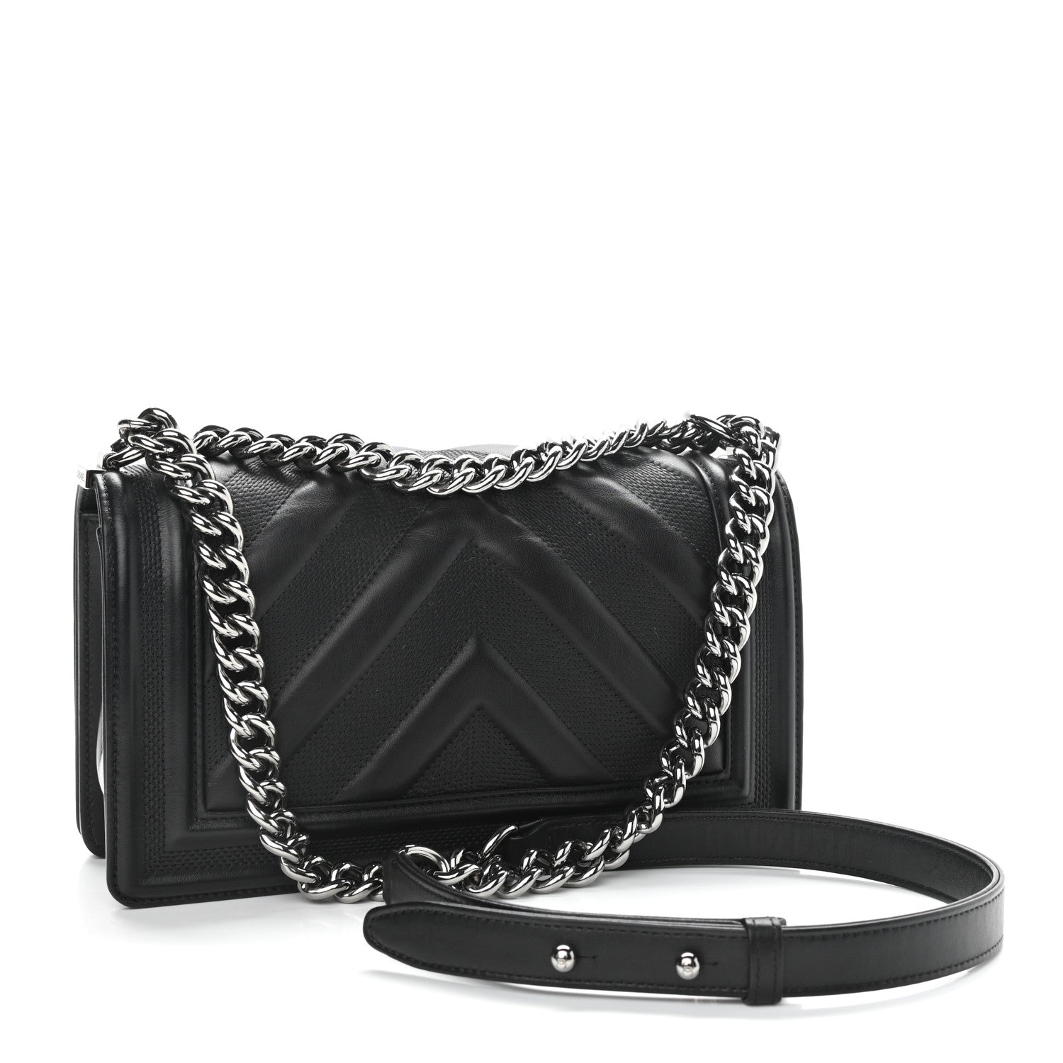 Chanel Calfskin Perforated Chevron Quilted Medium Boy Flap Black 2 of 10