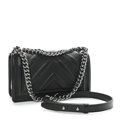 Chanel Calfskin Perforated Chevron Quilted Medium Boy Flap Black 2 of 10