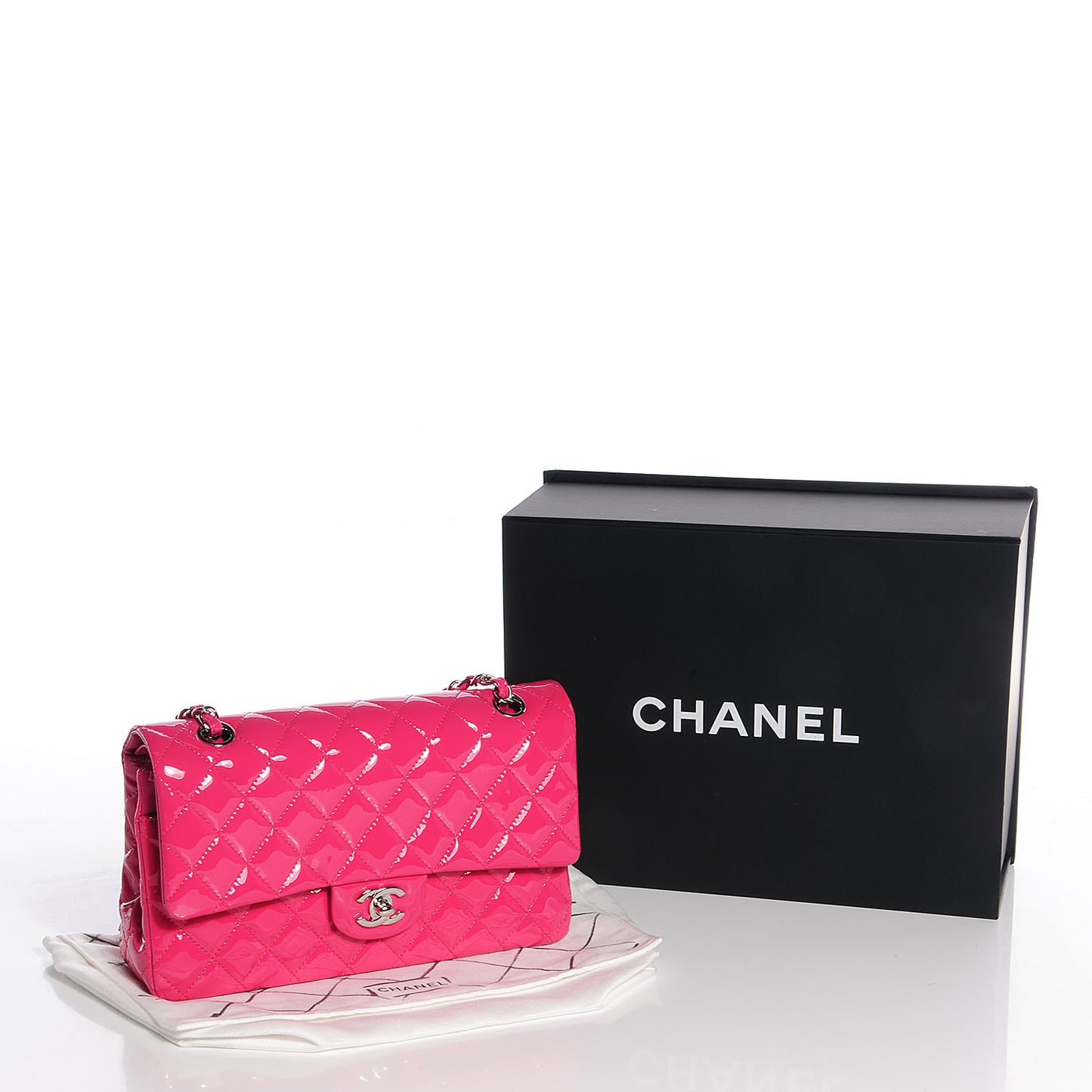 Patent Quilted Medium Double Flap Fuchsia