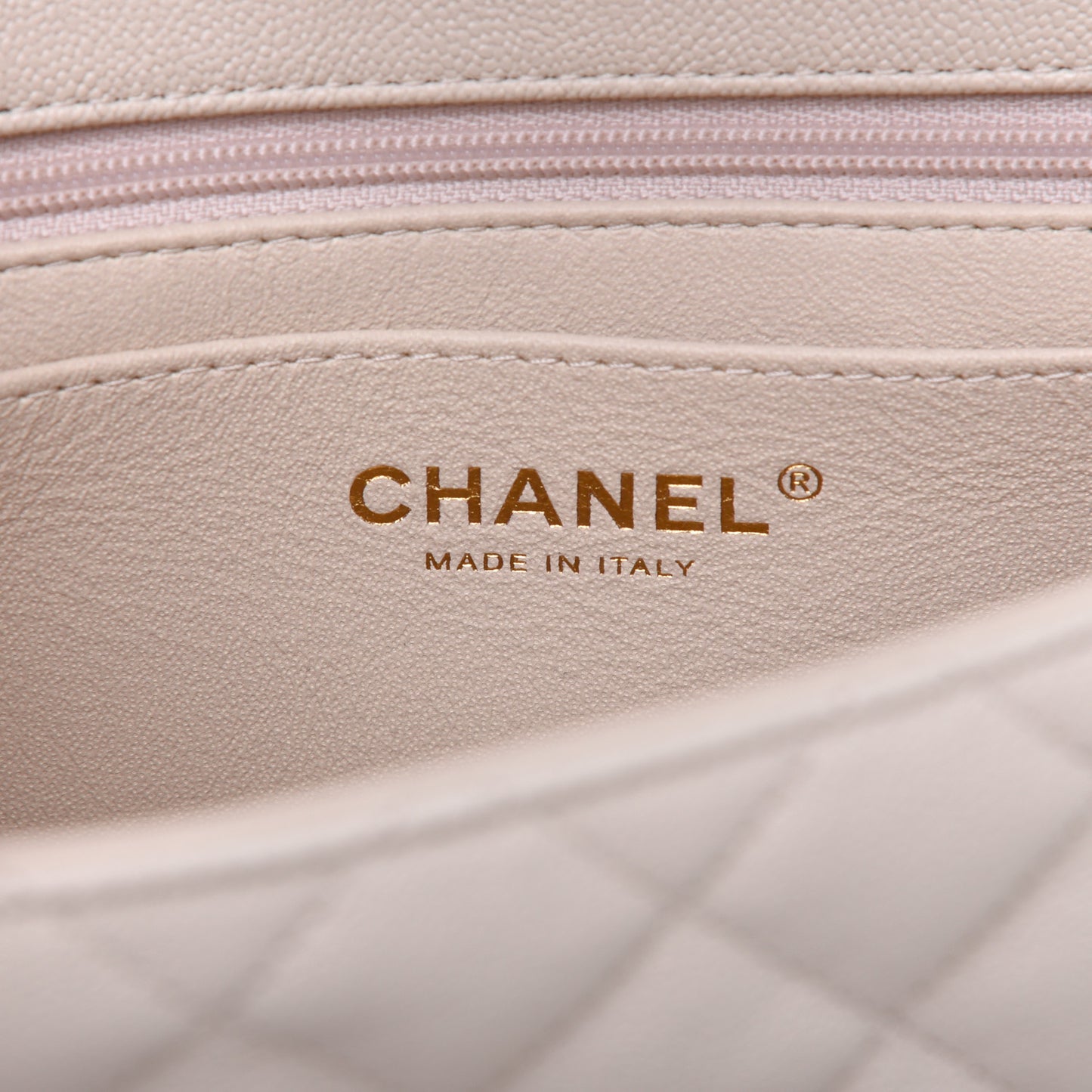 Caviar Quilted Mini Top Handle Rectangular Flap Beige