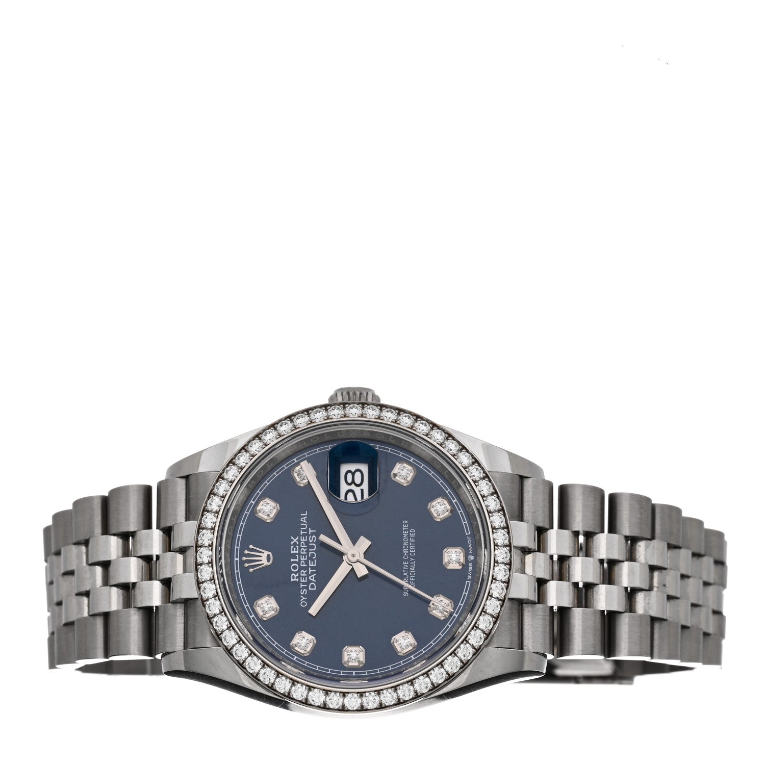 Rolex Stainless Steel 18K White Gold Diamond Bezel 36mm Oyster Perpetual Datejust Watch Blue 126284RBR 2 of 5