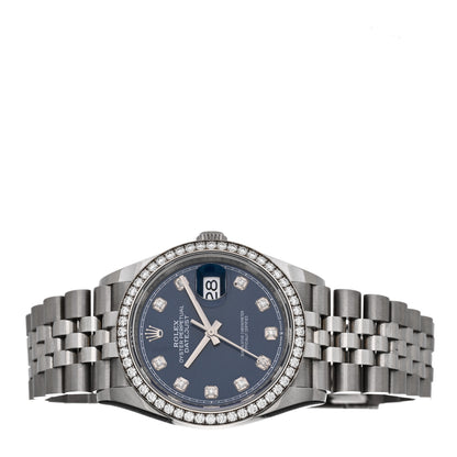 Rolex Stainless Steel 18K White Gold Diamond Bezel 36mm Oyster Perpetual Datejust Watch Blue 126284RBR 2 of 5