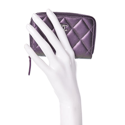Chanel Metallic Lambskin Quilted Zip Around Coin Purse Wallet Purple 2 of 8