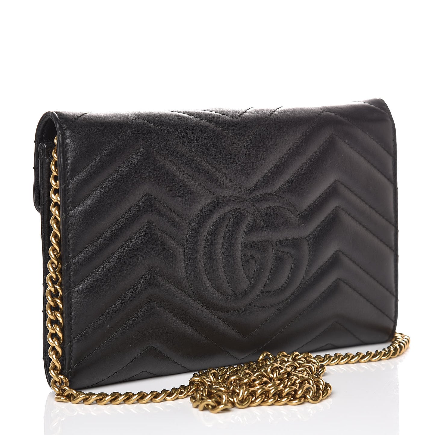 Calfskin Matelasse Mini GG Marmont Chain Wallet Black