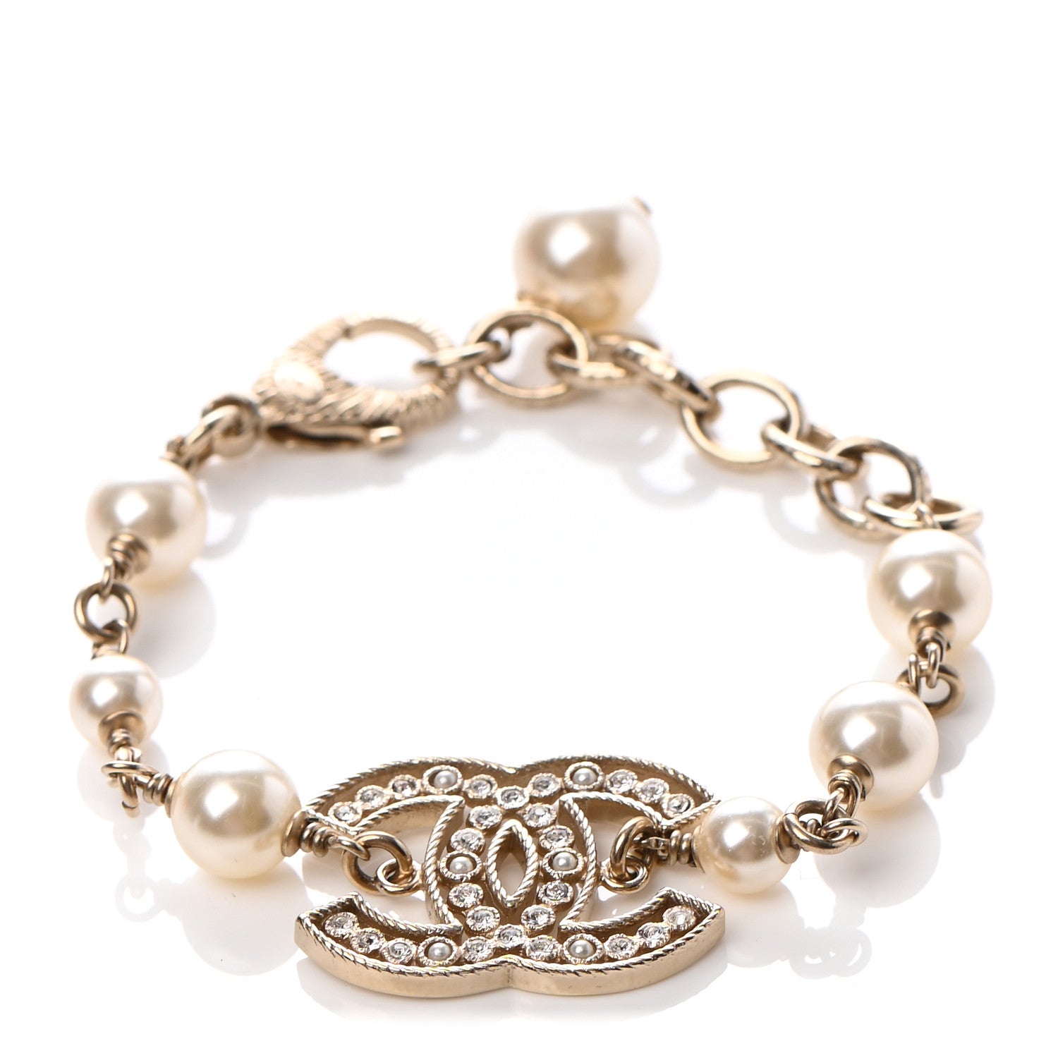 Chanel Pearl Crystal CC Bracelet Gold 1 of 6