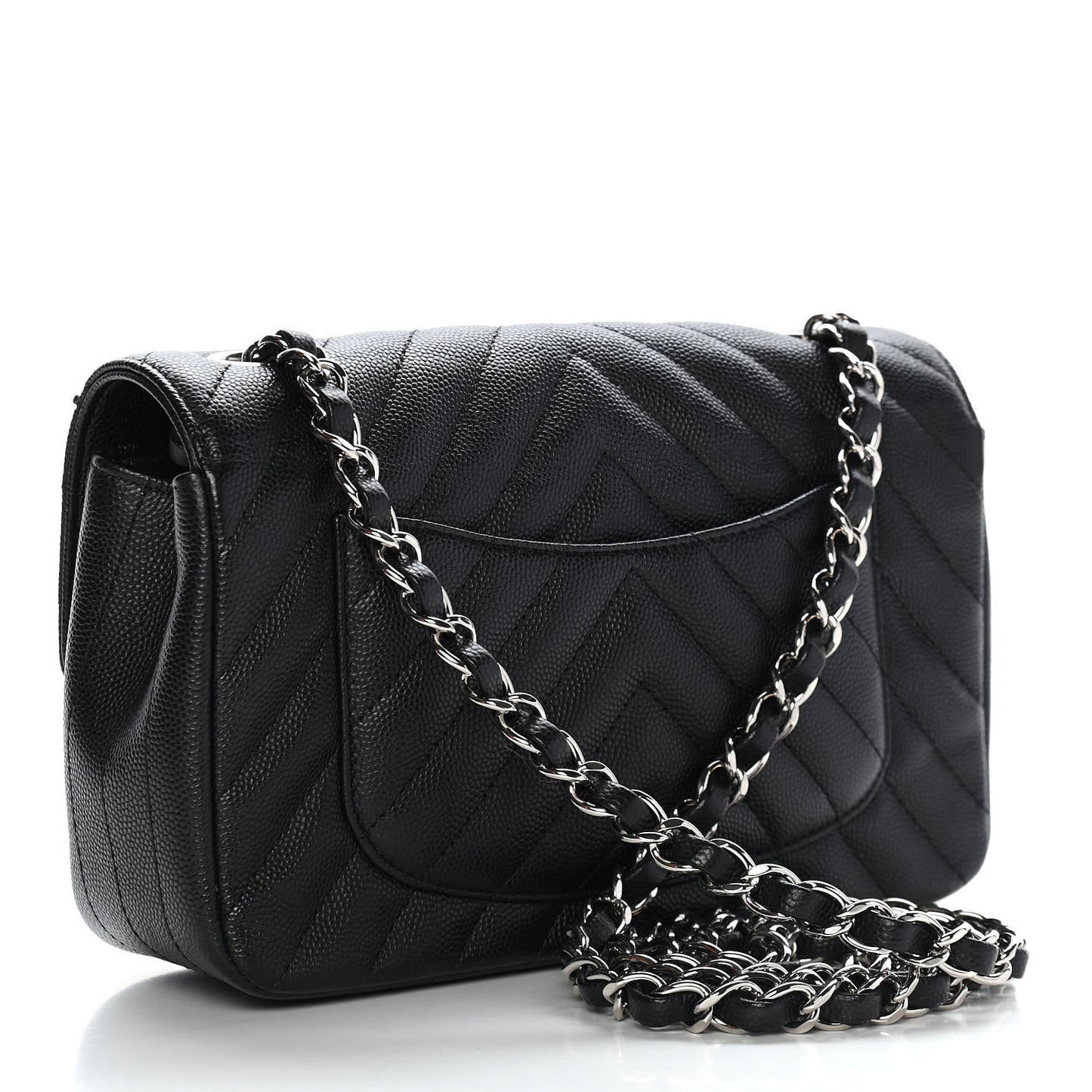 Caviar Chevron Quilted Mini Rectangular Flap Black