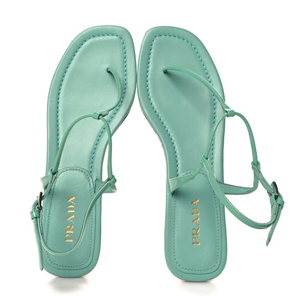 Prada Vernice T-Strap Flat Sandals 40 Giada 2 of 9