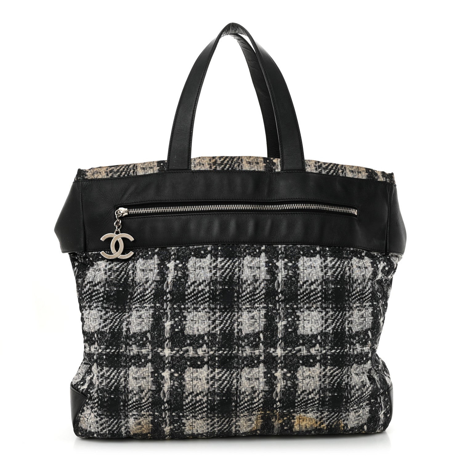 Chanel Lambskin Nylon Tweed Printed Tote Black White 1 of 21