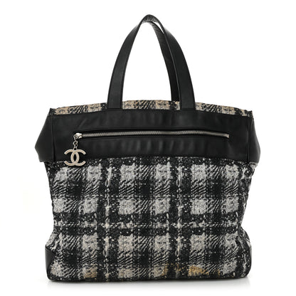 Chanel Lambskin Nylon Tweed Printed Tote Black White 1 of 21