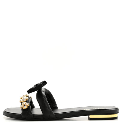 Chanel Lambskin Pearl Bow CC Mules 39 Black 1 of 10
